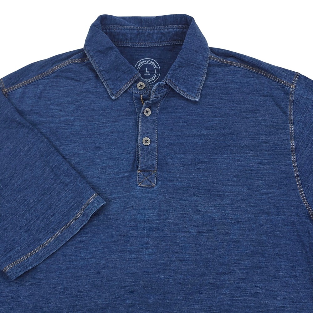 Carbon2Cobalt Polo Shirt Mens Large Blue Slub Cotton Short Sleeve Indigo Rugged